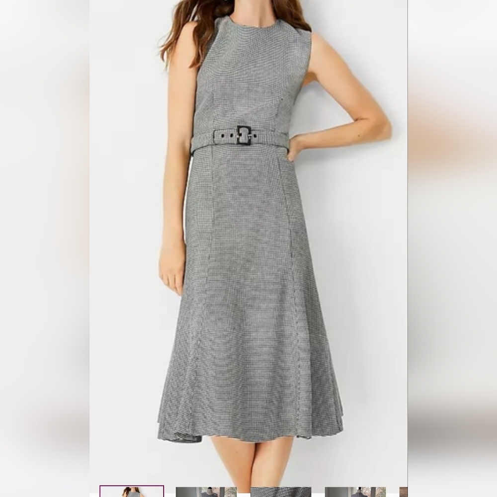 Ann Taylor Gray Belted Midi Dress